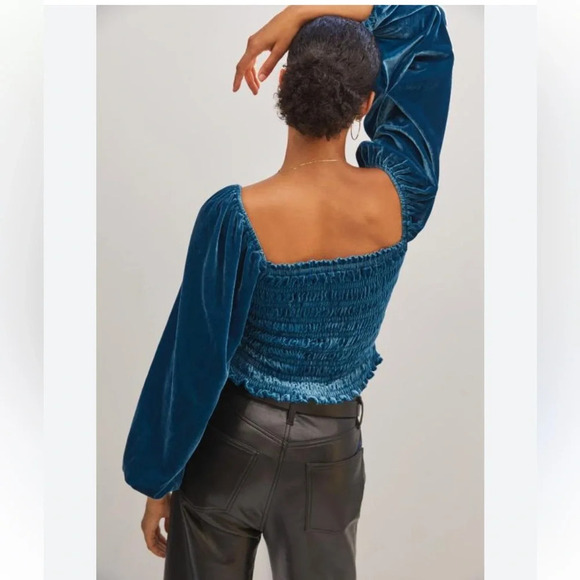 ANTHROPOLOGIE Puff-Sleeved Velvet Blouse Small - Picture 3 of 11